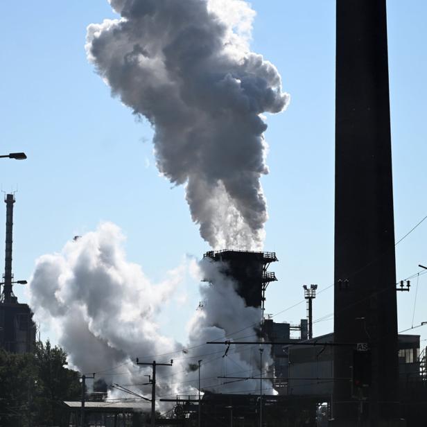 Blick auf Industrie-Kamine in Linz